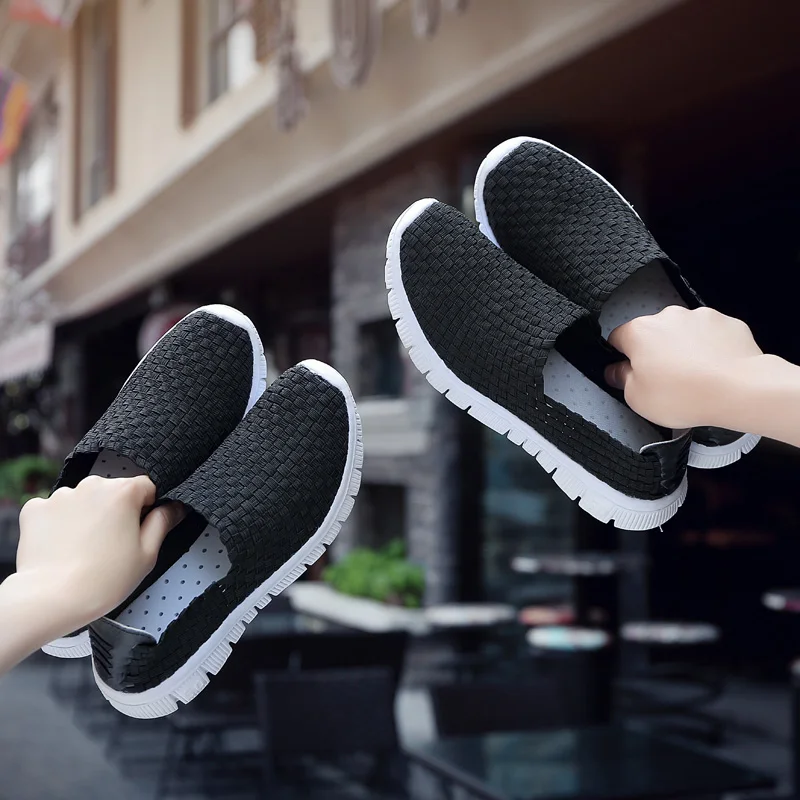 Big Size 35-44 Yards Woven Mesh Women Shoes Round Head Breathable Soft Flats Slip-On Footwear Lightweight Outdoor Casual Shoes (19)