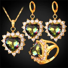 Collare австрийский Камень Кристалл Свадебные Ювелирные наборы для женщин золотой цвет любовь сердце Свадебные серьги кольцо ожерелье наборы S263