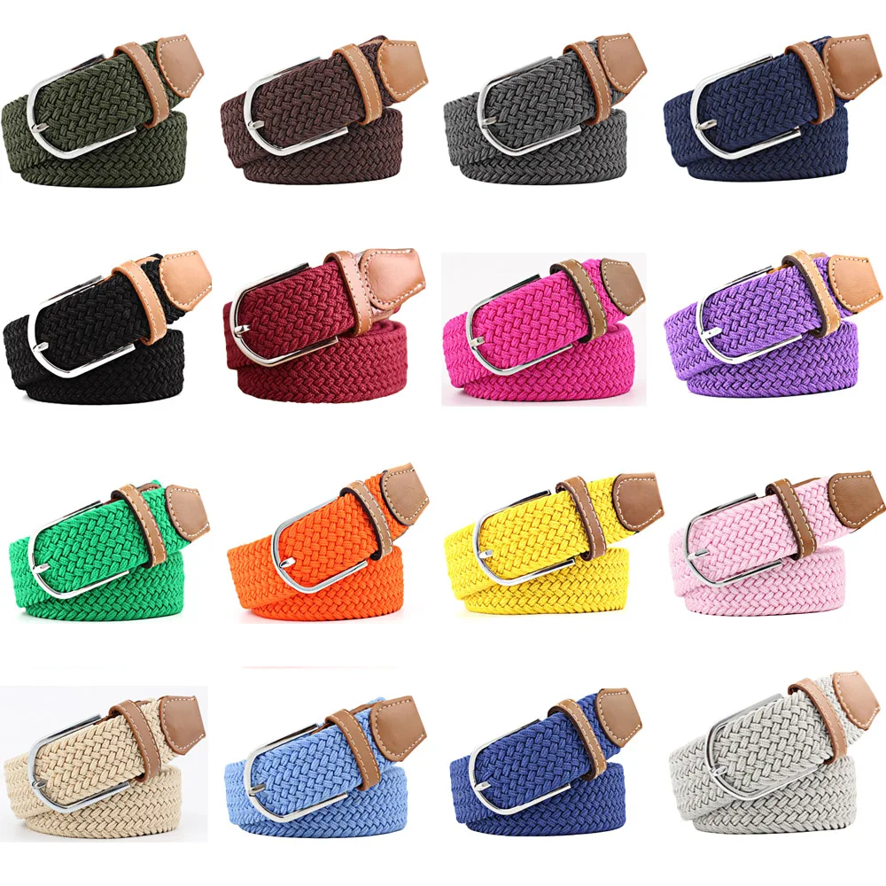 

Men Women Canvas Woven Elastic Belt Classic Pin Buckle Waistband Multi-Color BLTRD0020