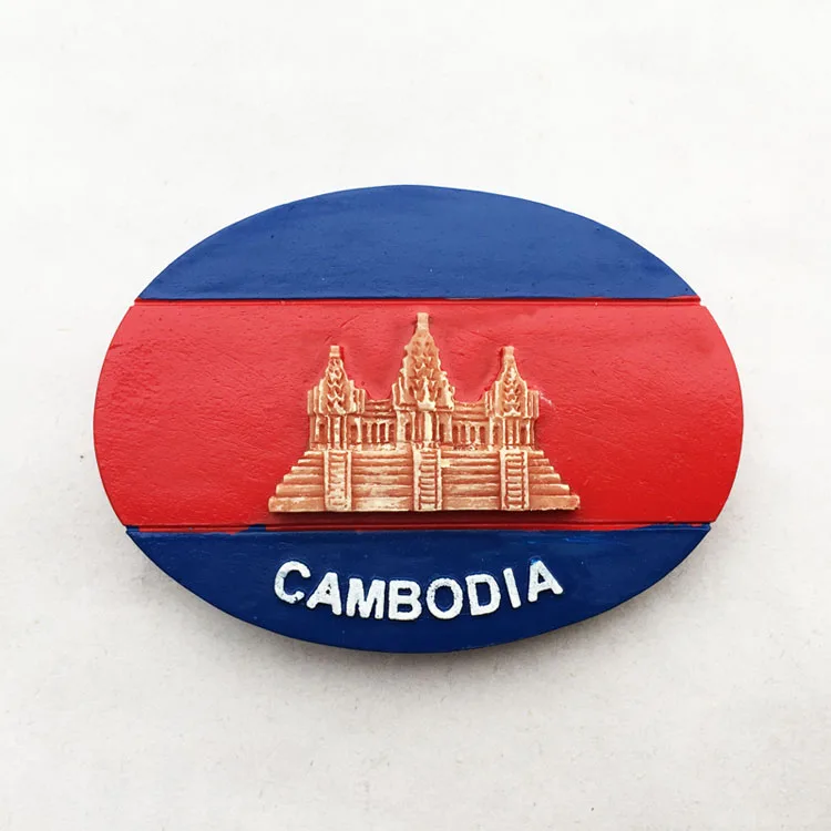 

Lychee Cambodian Flag Fridge Magnet Creative Resin Refrigerator Magnets Souvenir Modern Home Kitchen Decor