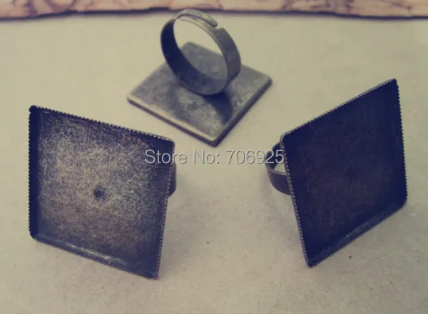 

40pcs/lot Adjustable bronze Square Ring Blanks 25mm
