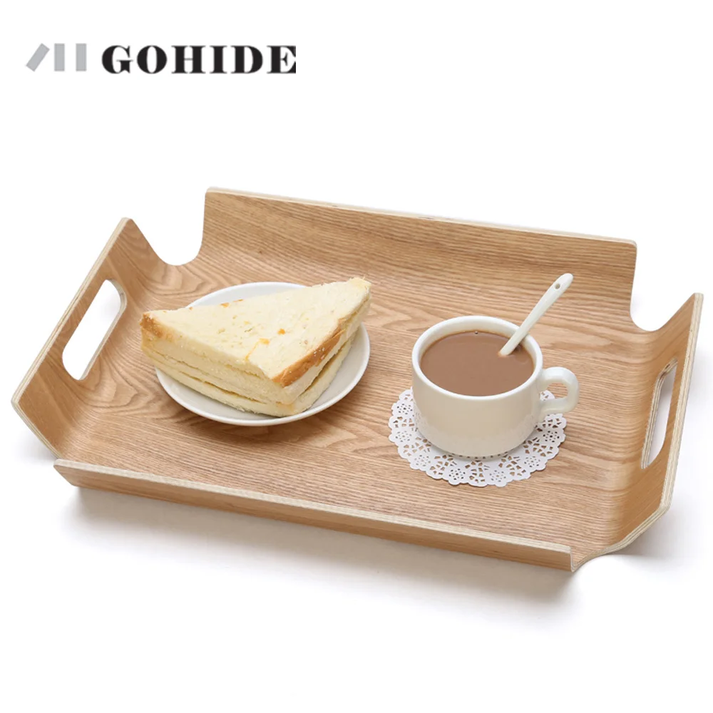 

JUH Modern Rectangular Large Size 14inch Natural Wood Tray Dish Fruit Food Cup Tableware European Style Dessert Bread Board