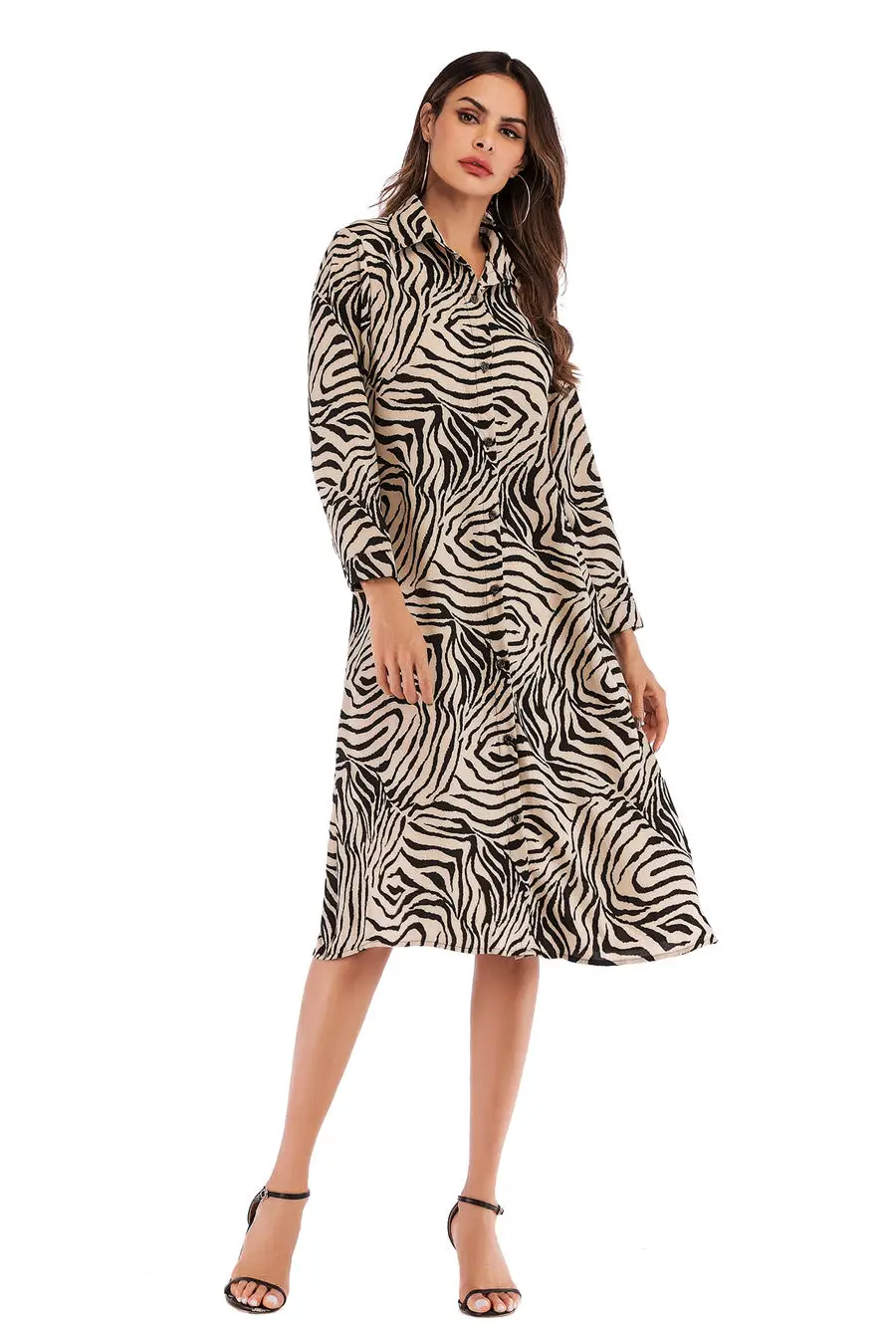 Gladiolus Chiffon Spring Dress Women 34 Sleeve Turn-Down Collar Leopard Print Belt Women Shirt Dress 2019 Autumn Sexy Dresses (50)