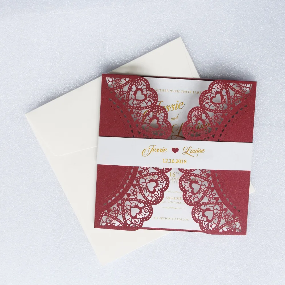 us 105 0 lace wedding invitations heart wedding invite with gold printing wedding invitation cards set of 50 pcs in cards invitations from home heart wedding invites