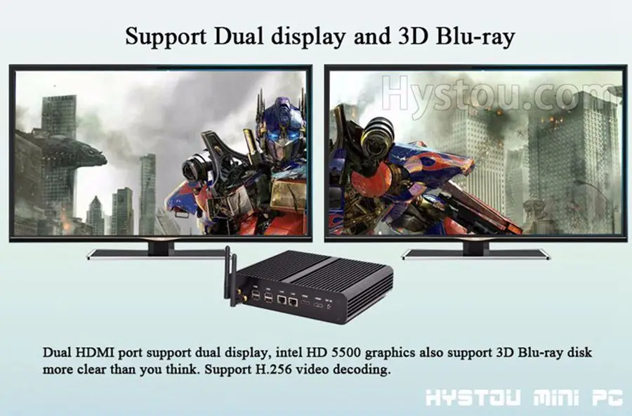 Hystou безвентиляторный мини ПК i7 4650U Windows 10 Pro Dual LAN Мини компьютер 2 HDMI wifi