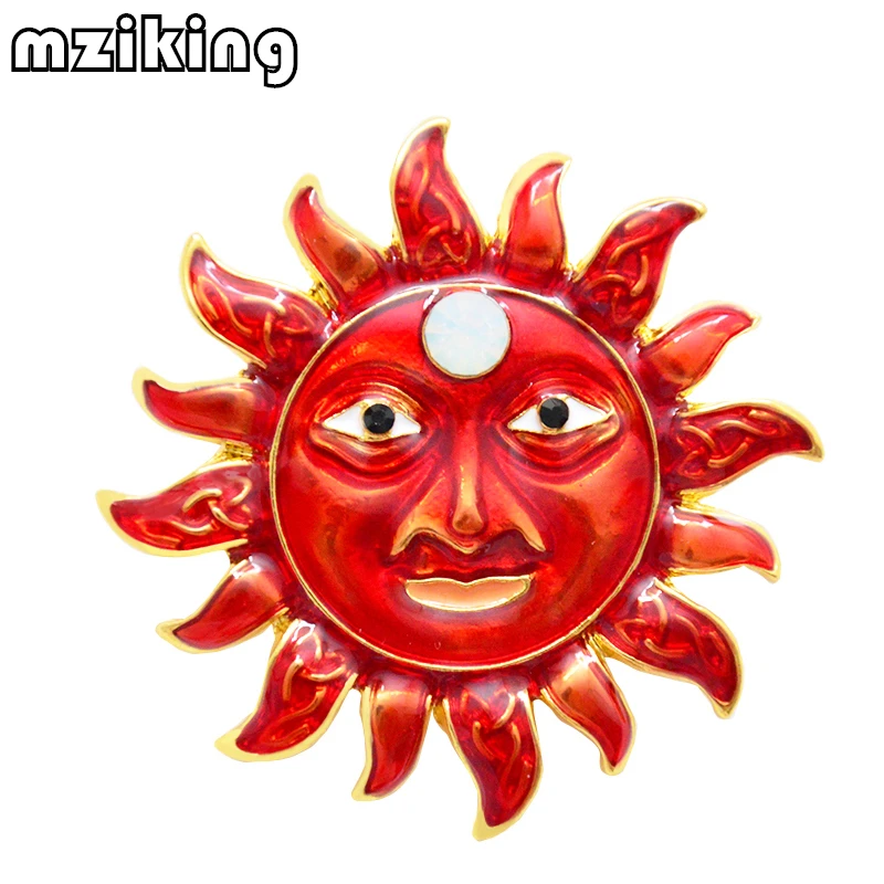 

mziking New Exquisite Enamel Sun Gold Brooches Women Girls Wedding Dress Flower Broach Hijab Pin Lady Germany Brosh Jewelry
