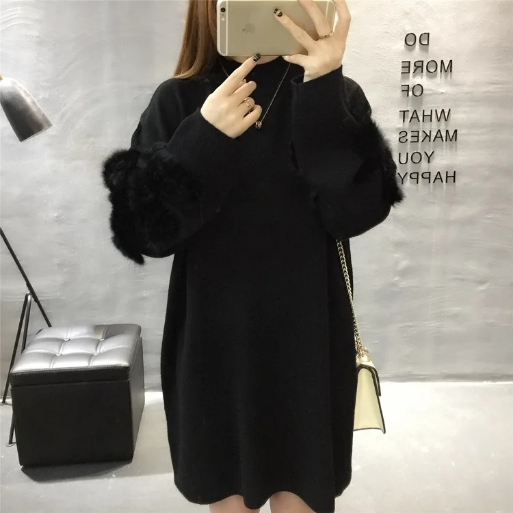 

KINE PANDA Winter Woman Knitting Dress Maternity Pregnancy Nursing Clothes for Pregnant Women Korean Style Pink