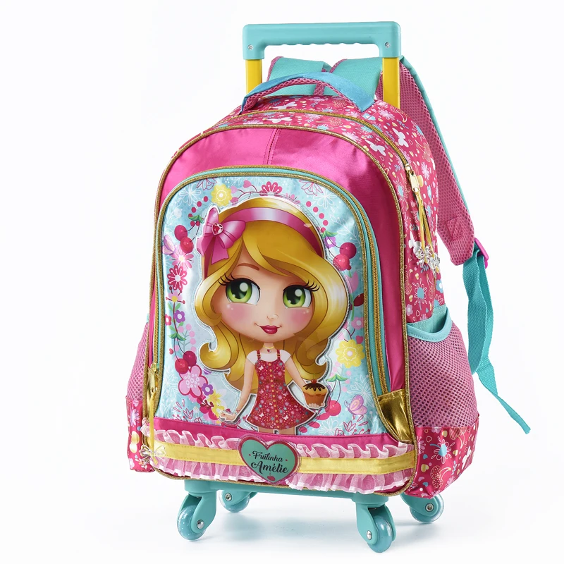 Мультяшная 3D детская школьная сумка на колесиках, красивые сумки для девочек, сумка для книг, школьная сумка на колесиках для девочек-подростков, Студенческая сумка