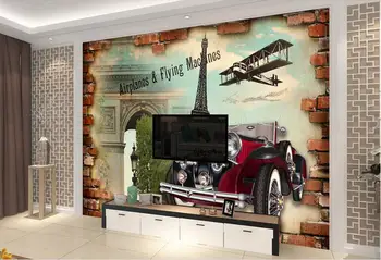 

Custom photo 3d room wallpaper Non-woven mural picture European style classic car Paris painting vintage wallpaper 3d mural
