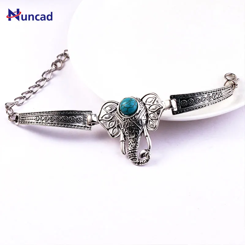 

2018 Newest Silver Color Bohemian Retro Vintage Bracelet Elephant Stone Charm Bracelets Bangles Boho Jewelry