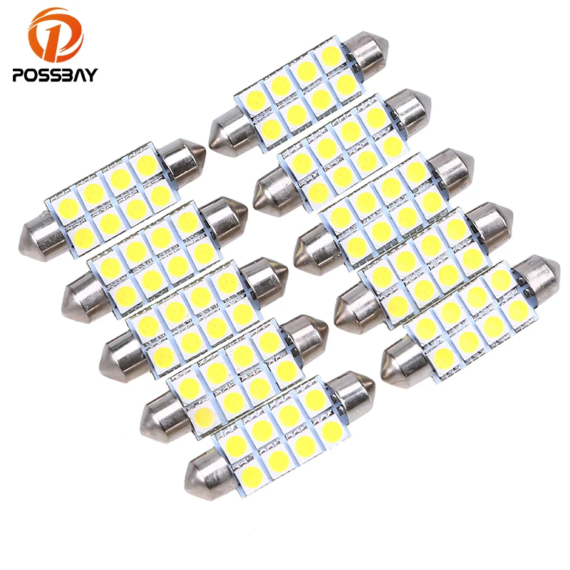 

POSSBAY 10 Pcs 41mm 5050 8SMD Lights White Micro General Bulbs Car Interior Festoon Dome LED Light Lamp DC12V Car Reading Lights
