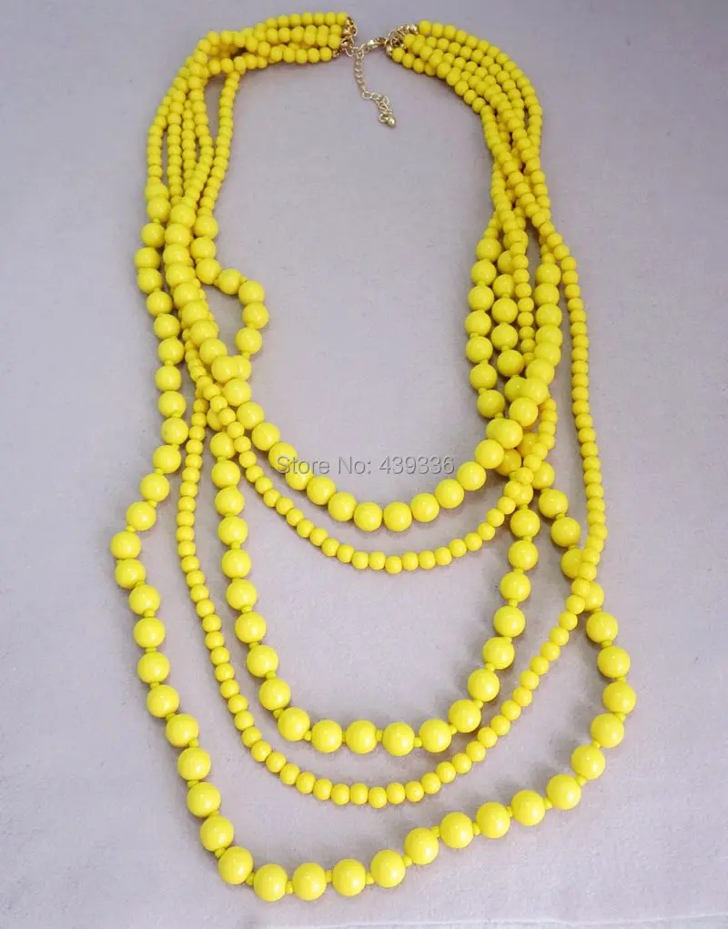 Желтое эффектное ожерелье, пятислойное ожерелье