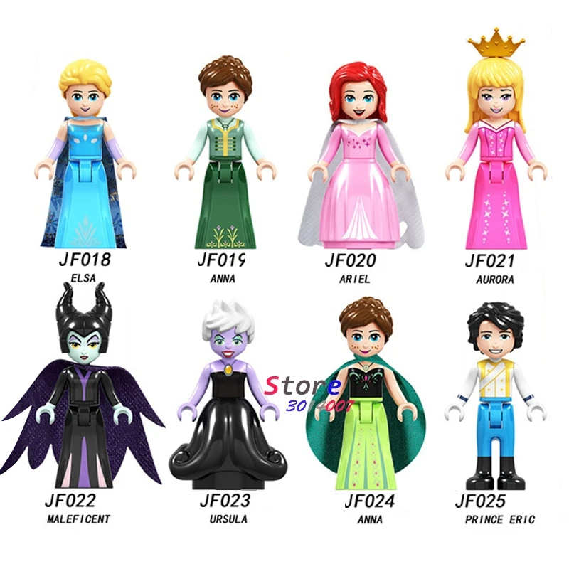 

Single Building Blocks Princess Girl Figure Snowman Elf Tinker Bell Fairy Tale ARIEL MALEFICENT Anna Olaf toys for children