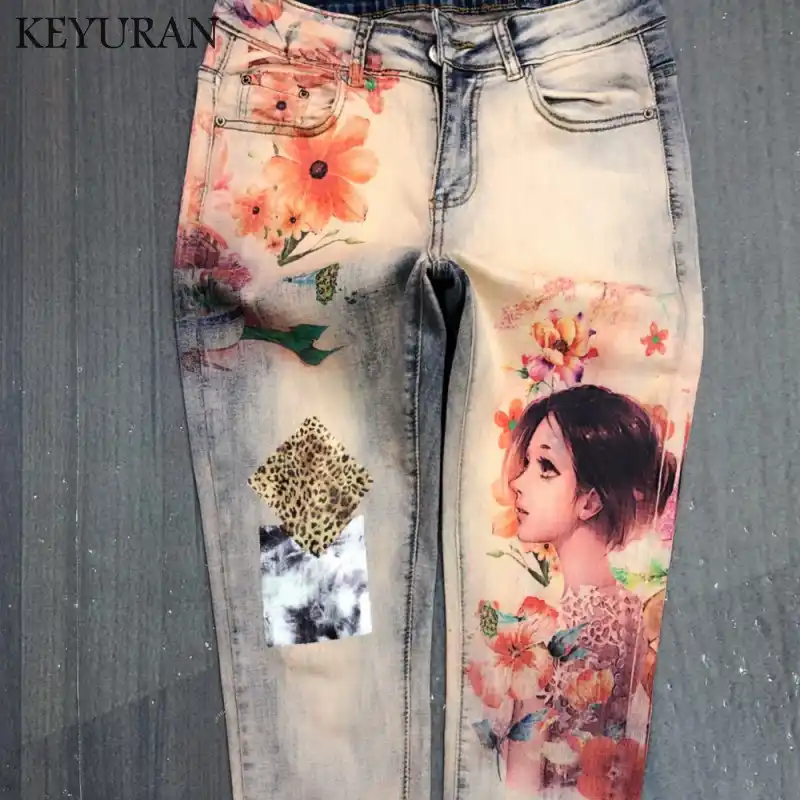 flower painting on jeans