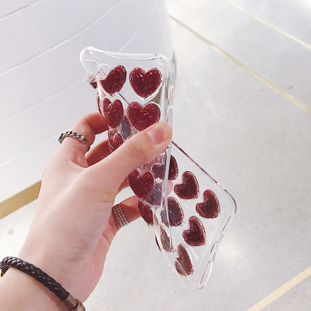 LOVECOM Case For iPhone XS XR XS Max X 5 5S SE 6 6S 7 8 Plus Glitter Powder Heart Transparent Soft TPU Phone Back Cover Cases