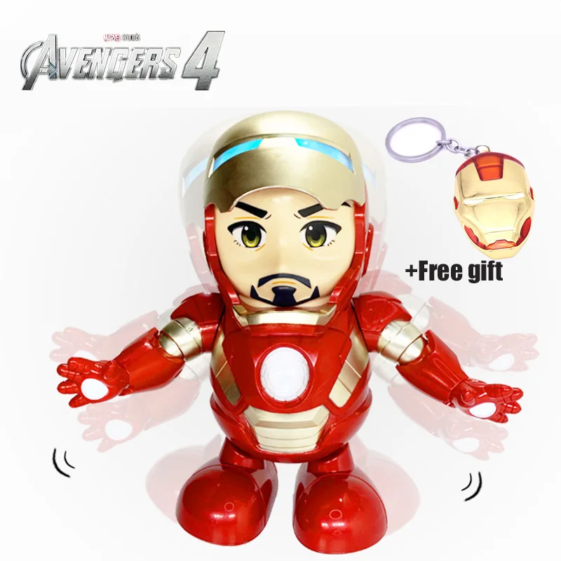 

The Avengers Dance Iron Man Action Figure Toy Real Tony LED Flashlight Music Iromen Hero Swing Marvel Electronic Toy Gift