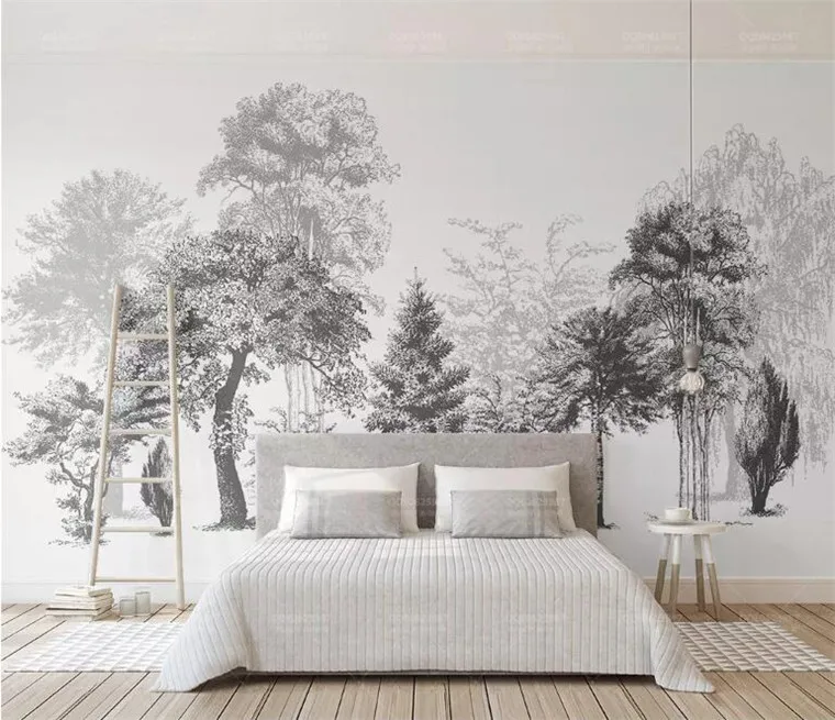 Пользовательские обои современный минималистичный черный и белый эскиз стиль абстрактный лес ТВ фон настенная 3d обои