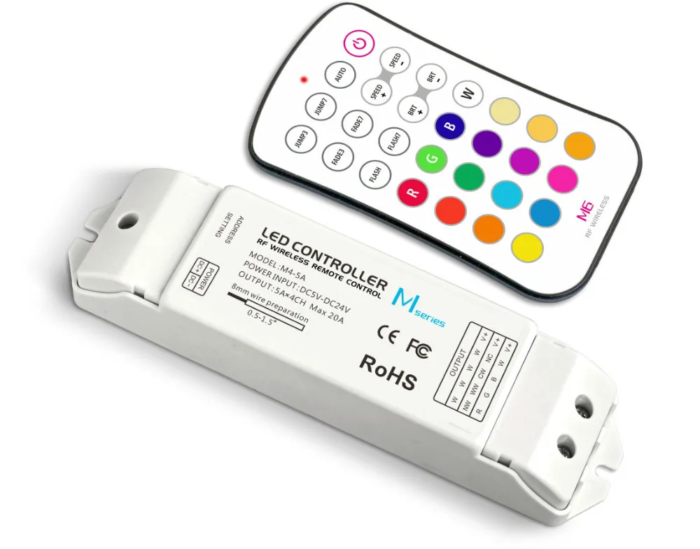 

M6+M4-5A;M6 touch remote with M4-5A CV Receiving controller;DC5V-DC24V input;5A*4CH Max 20A output