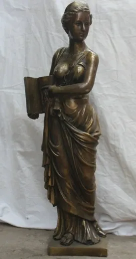 

Shipping Express 29" Chinese Copper Bronze Western Stand Sexy Nude Belle Goddess Hold Book Statue