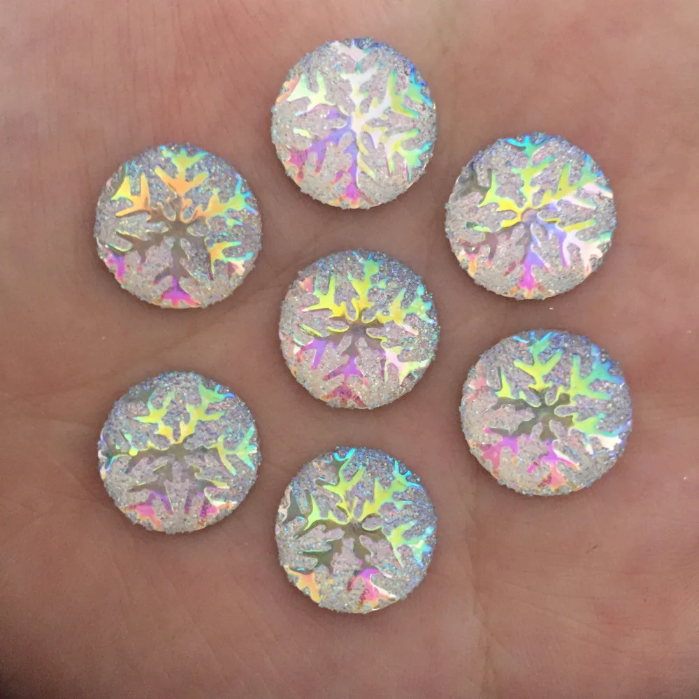 

(50 pieces/lot) 14mm Resin AB color snowflake round/FlatBack Appliques/Christmas DIY craft C002