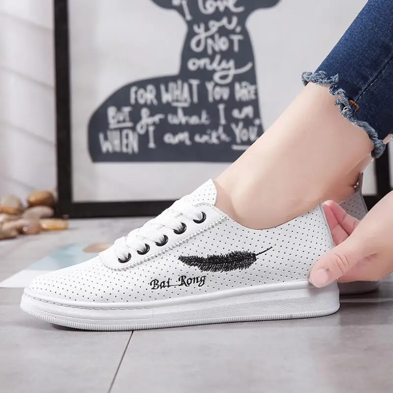 

AIKE Asia new breathable white shoes women's soft bottom hollow casual shoes youth student shoes fashion lace flat shoes women