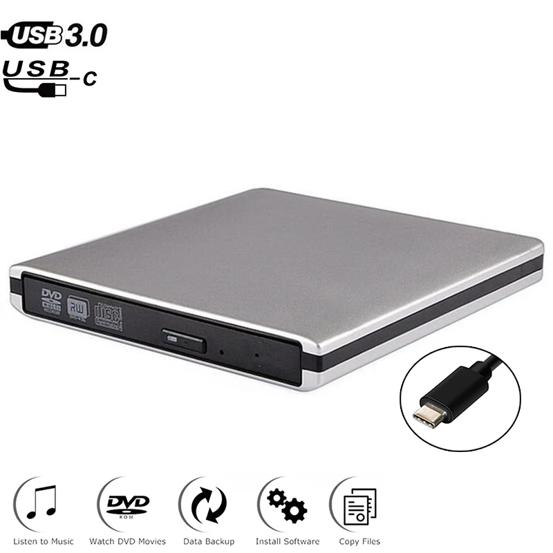 Внешний USB 3 1 Type C высокоскоростной DL DVD RW ГОРЕЛКА CD запись тонкий портативный
