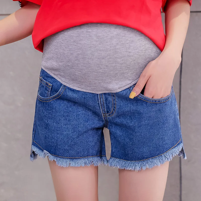 Летние шорты для беременных эластичный пояс живота шорты для беременных Для женщин Мода Винтаж кисточкой Беременность Короткие джинсы брюки