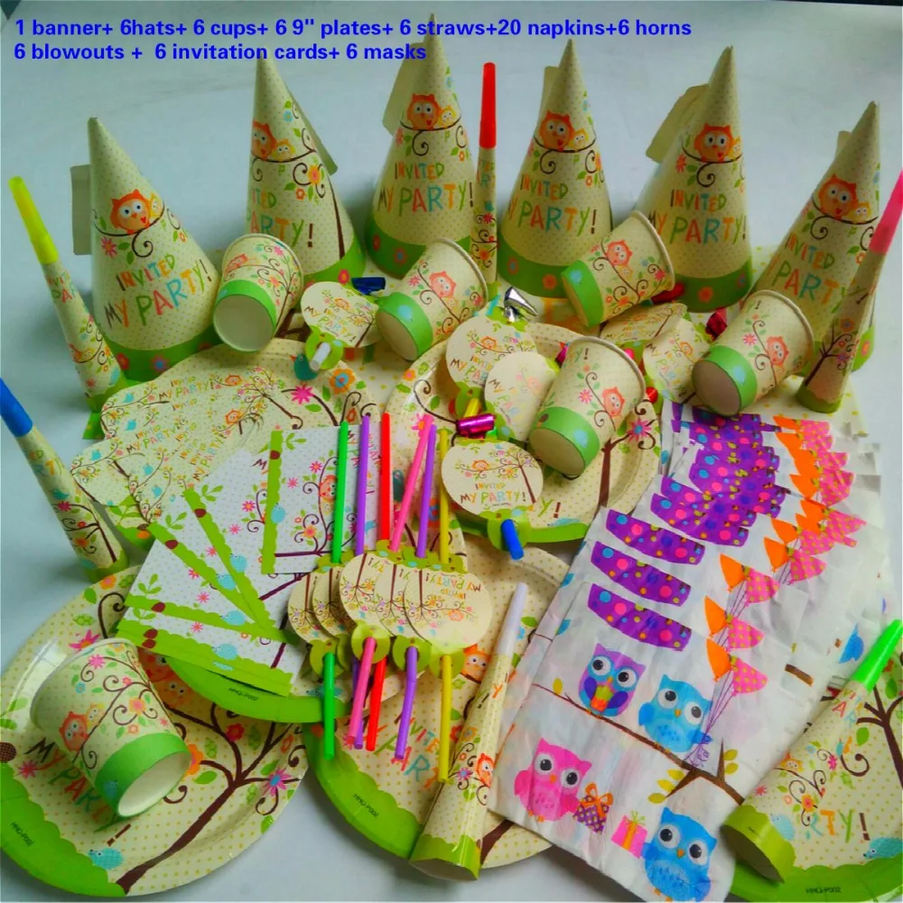 

69pcs Birds owls disposable tableware wedding baby shower happy Birthday kids Party pack decoration suppliers