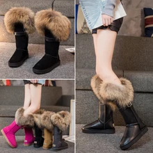 Женские зимние теплые ботинки до середины икры на натуральном лисьем меху; замшевые ботинки до середины икры; 15 цветов; Роскошная обувь на скрытом каблуке; A1316