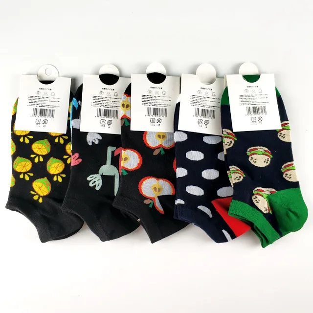 5 Pairs/lot Animal Food Fruit Avocado Zebra Burger Omelette Flamingo Socks Happy Cotton Ankle Funny Men Women Summer Casual Sock 8BC7 01