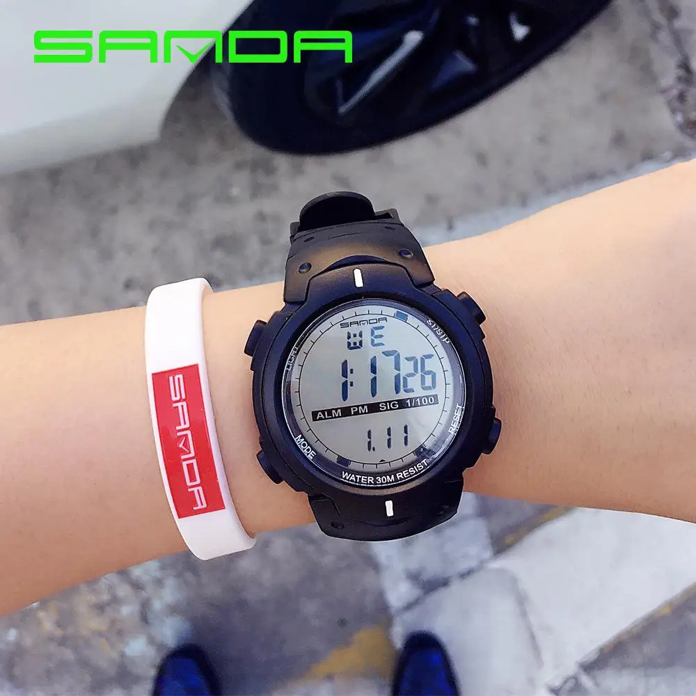 Хит, мужские спортивные часы Sanda, Топ бренд, Роскошные, для плавания, цифровой светодиодный, военные, модные, повседневные, наручные часы, черные, резиновые часы - Цвет: white