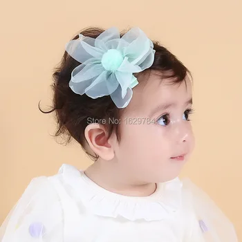 

15pcs/3C Fashion Cute Gauze Flower Girls Hairpins Solid Kawaii Fur Pom Pom Balls Chiffon Flower Hair Clips Hair Accessories