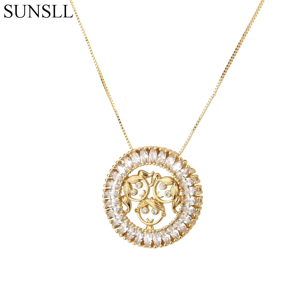 Круглое женское ожерелье с кулоном SUNSLL из меди и белого фианита золотистого