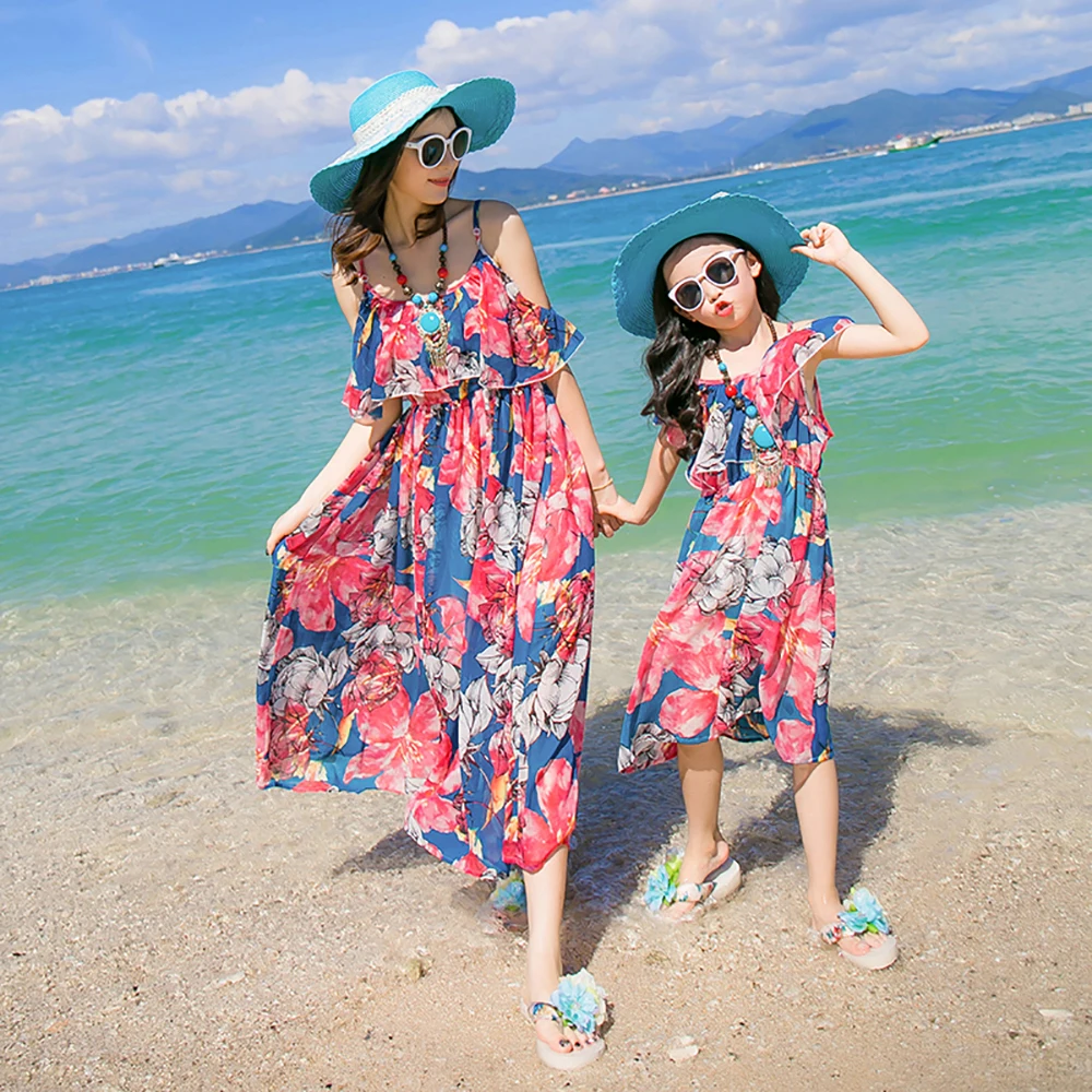 

Ju1713 Summer Fashion Beach little Girls Dress Casual Lady Dress Family Matching Outfits Clothes Mother&Daughter Bohemian Dress