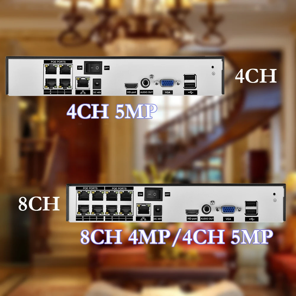 AZISHN H.265 48 В POE NVR 4CH 5MP/8CH 4MP аудио наблюдения безопасности IP камера CCTV системы ONVIF P2P сетевой видеорегистратор
