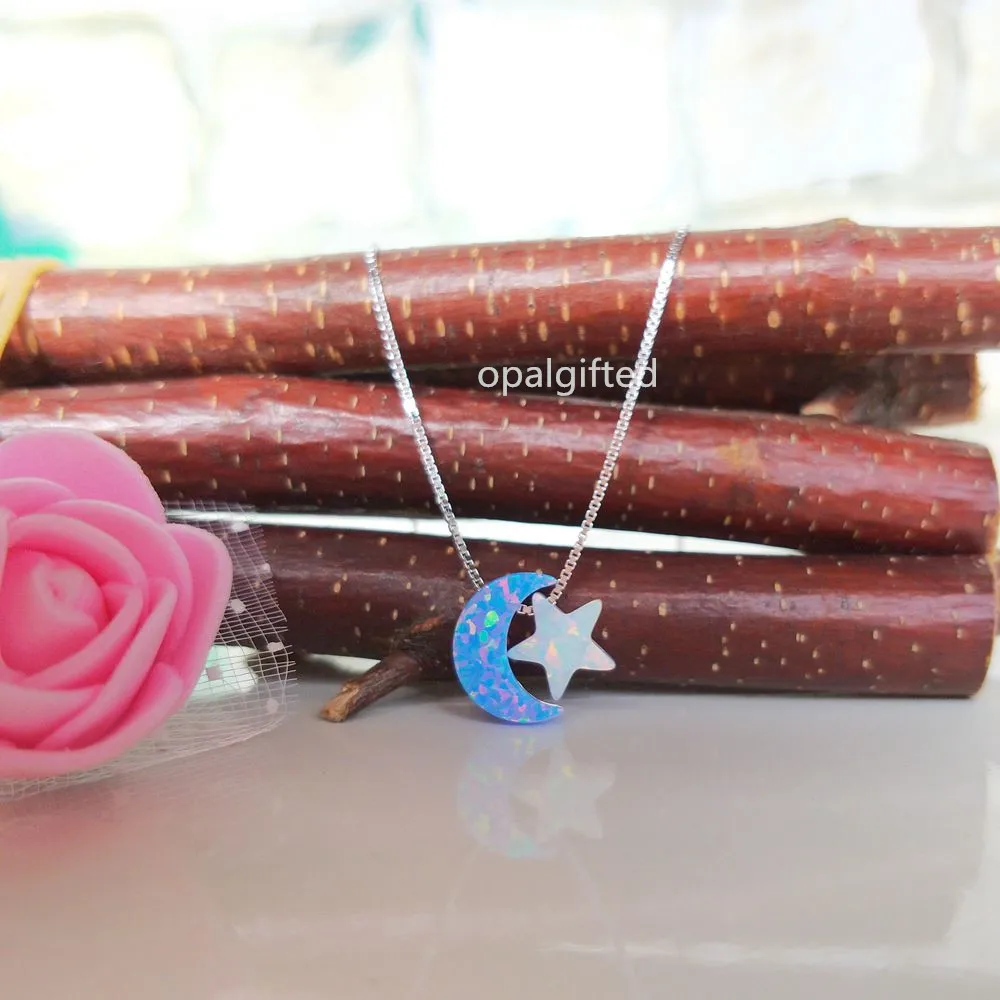 

1pc/lot Mix Colors Moon Star Opal Necklace 925 Sterling Silver Moon Star Opal Necklaces Synthetic Moon Star Fire Opal Jewelry