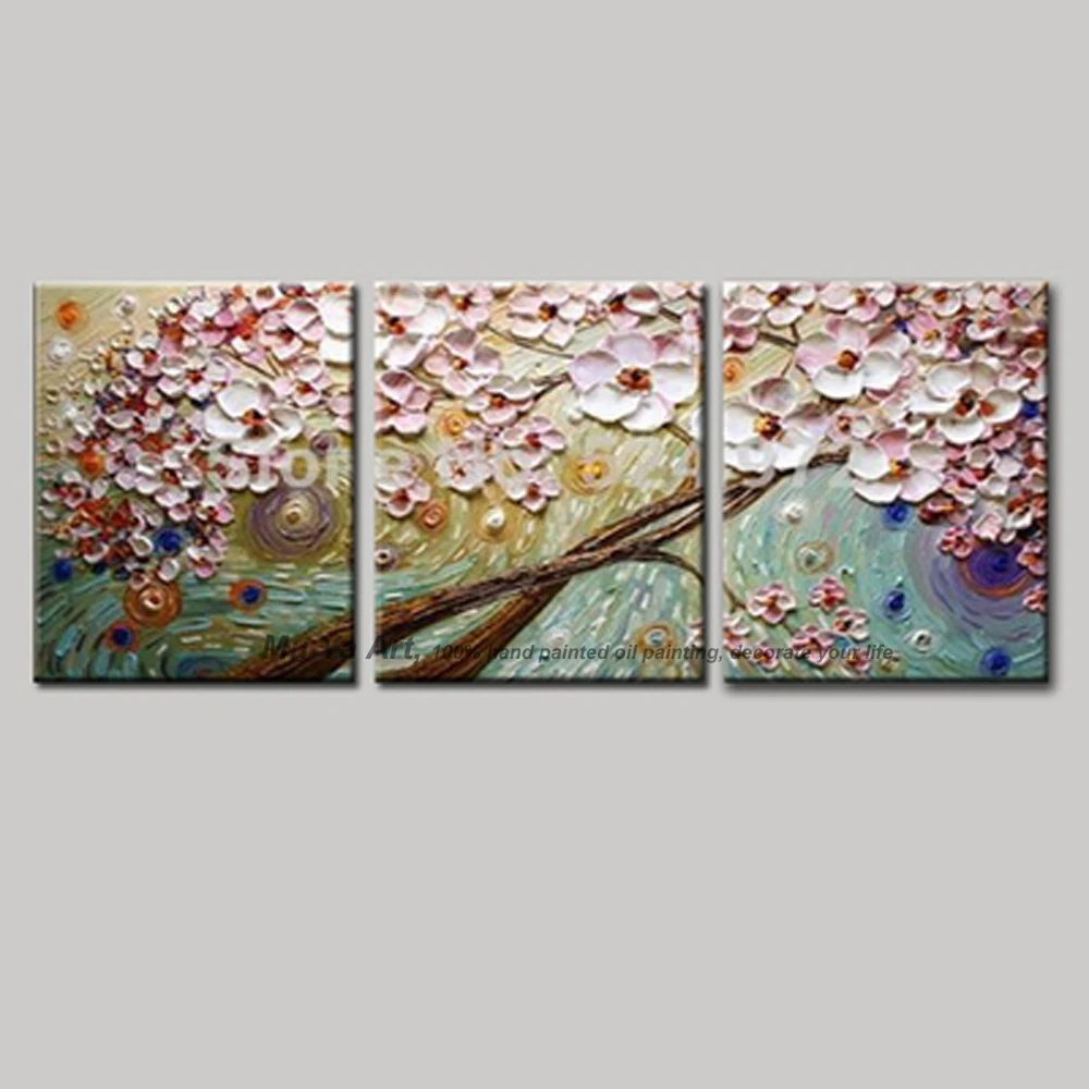 Modern blossom tree acrylic 3 panel flower acrylic oil knife painting  abstract canvas art picture oil painting living room|oil painting types|oil  painting naturepainting on wood panel - AliExpress