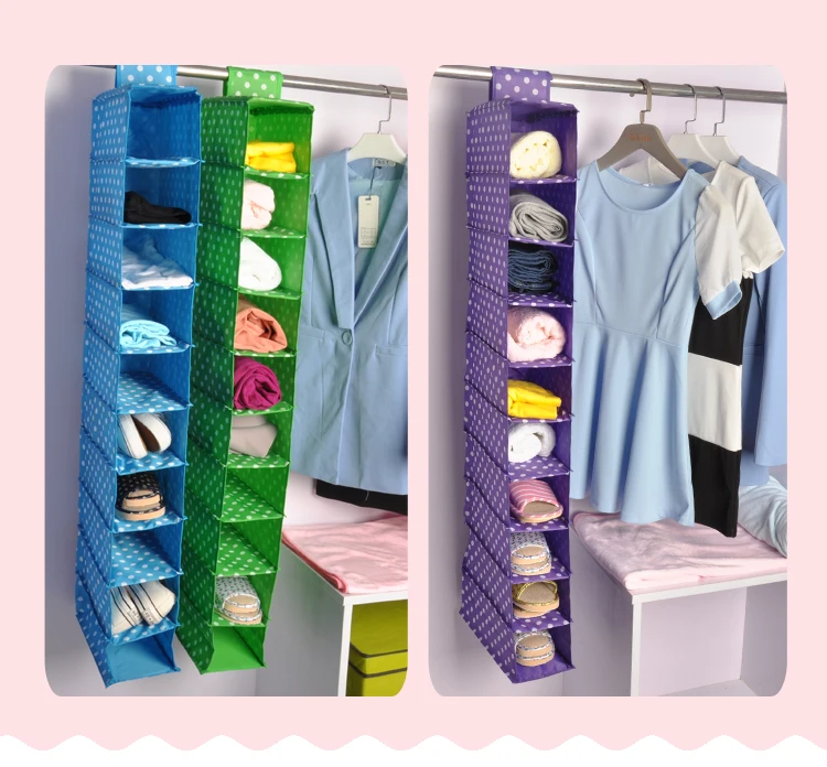Washable Color Organizer Collection Hanging Accessory Shelves, 10-Shelf Shoes Organizer, Hanging Closet Organizer Storage Bag  (12)