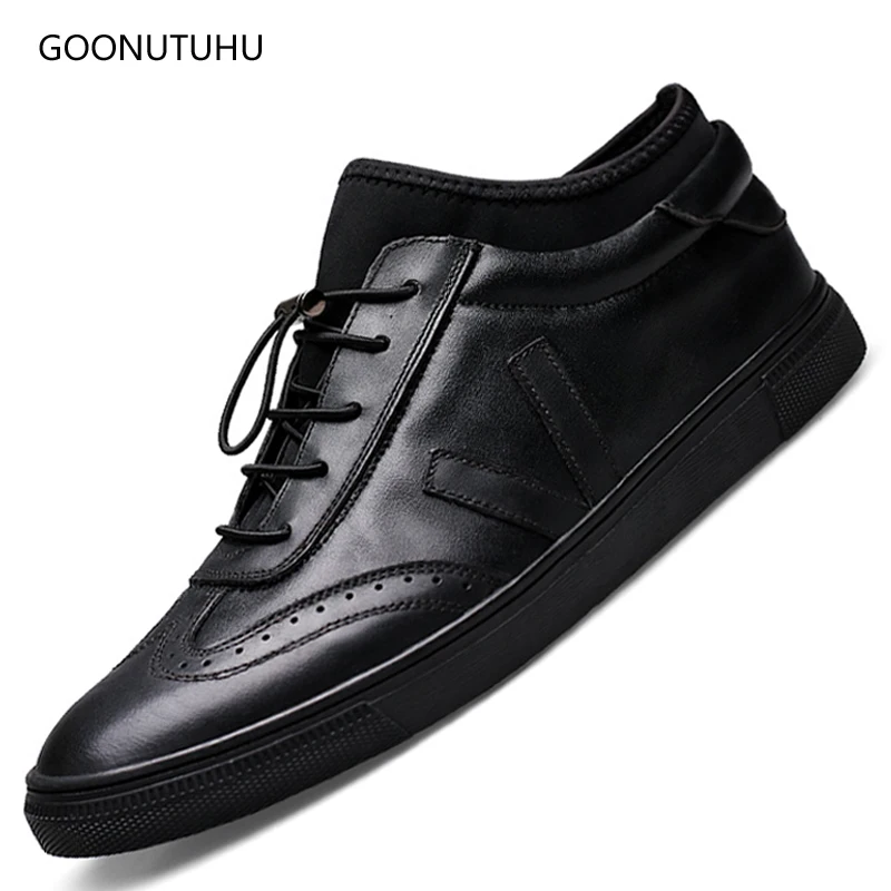 

2019 fashion men's shoes casual genuine leather platform big size shoe man slip-on autumn new black brogue shoes for men loafers