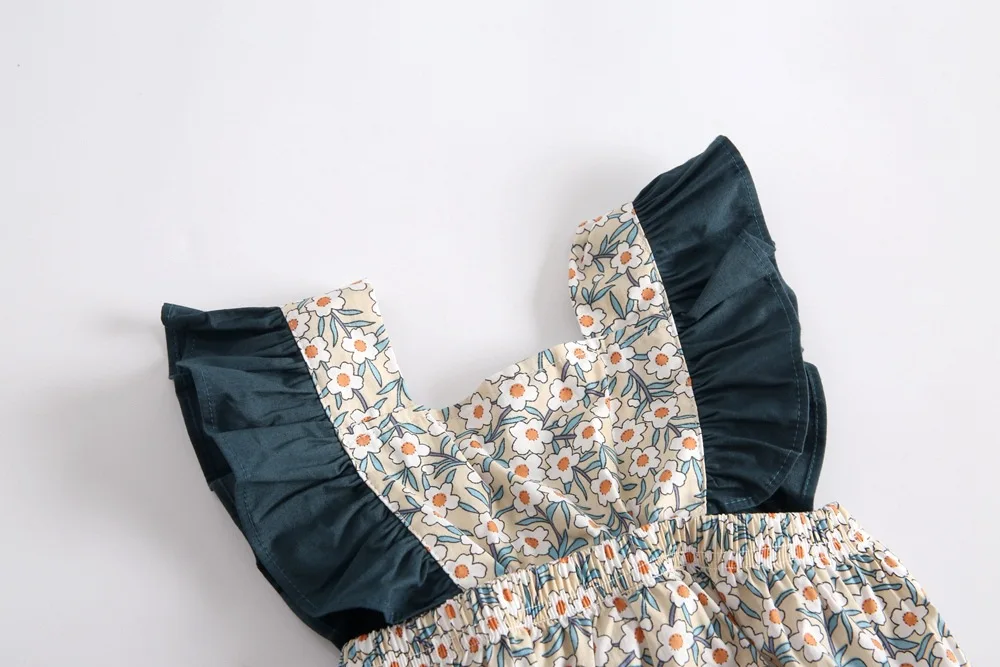 18 Rompers Baby Jumpsuit Summer Floral Print Collar Neck Romper Playsuits Newborn INS Lace Romper Kids Girls Sexy romper 0-3YRS (14)