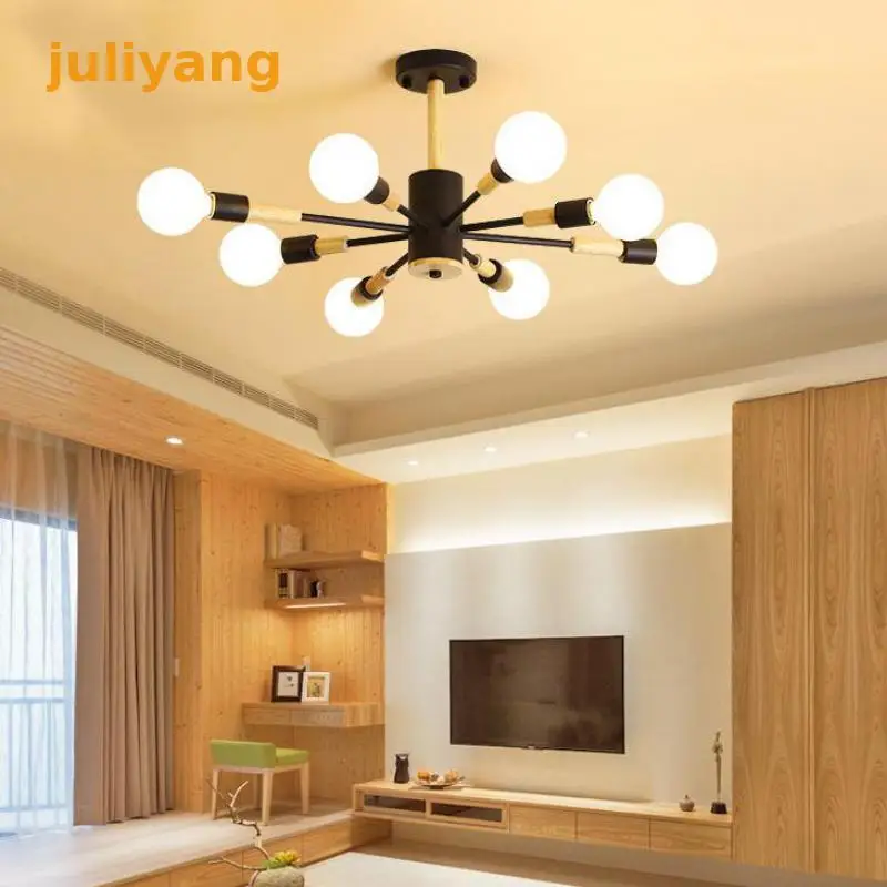 

North woo LED Chandelier White black Lustre For Living Room Bedroom Wooden Hanging Lights Dining Lighitng for home decoration