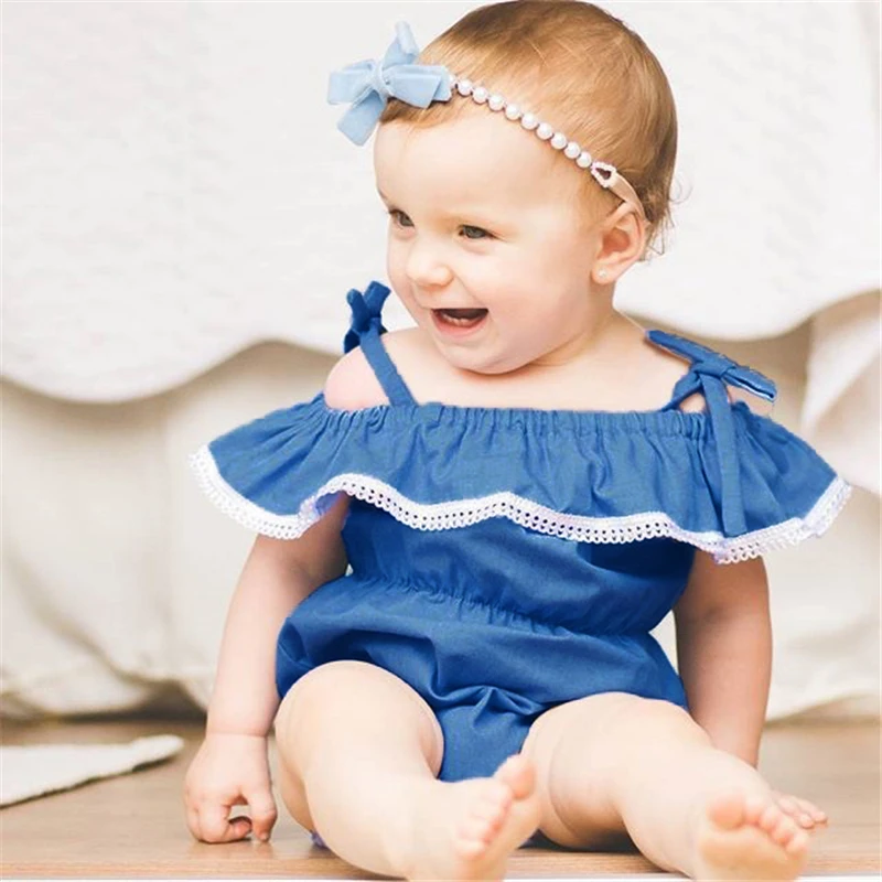 Emmababy Newborn Baby Girls bodysuits summer halter denim soft off