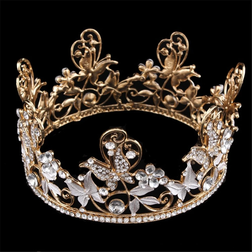

do dower Bride Round Gold Crown Headdress Domain T European Style of the Ancient Palace Cystal Crown Hair Jewelry Accessories