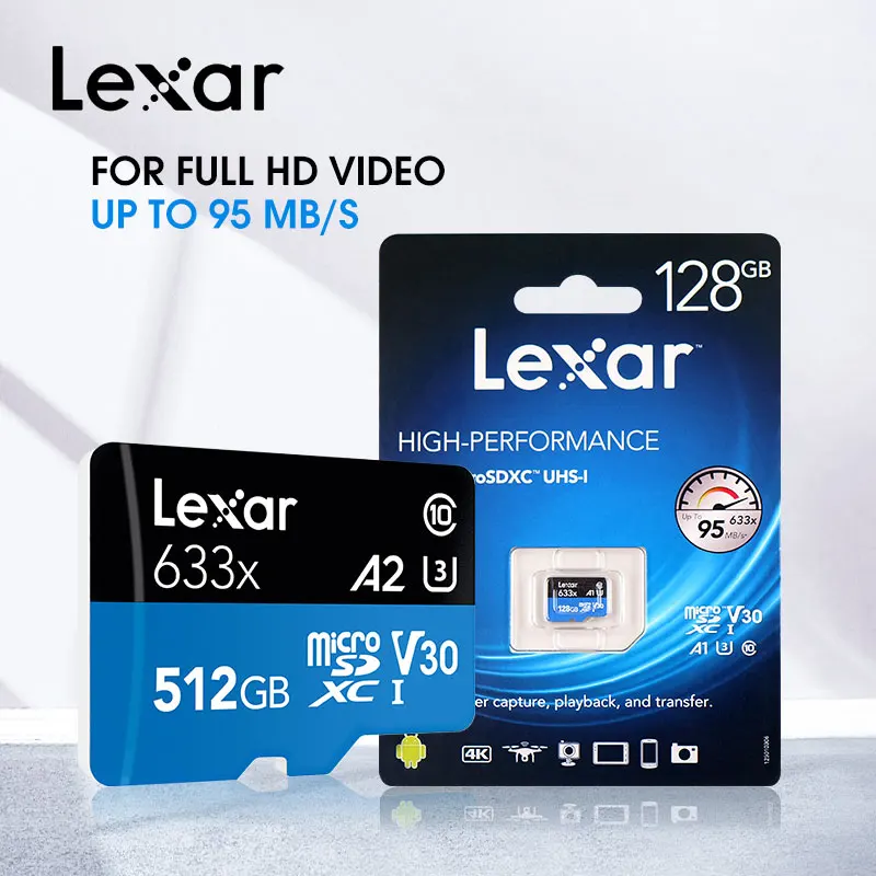 Карта памяти micro sd Lexar 512 ГБ, micro sd карта 128 ГБ, 256 ГБ, высокая скорость до 95 м/с, класс 10 633x, micro sd, TF карта, флеш-карта