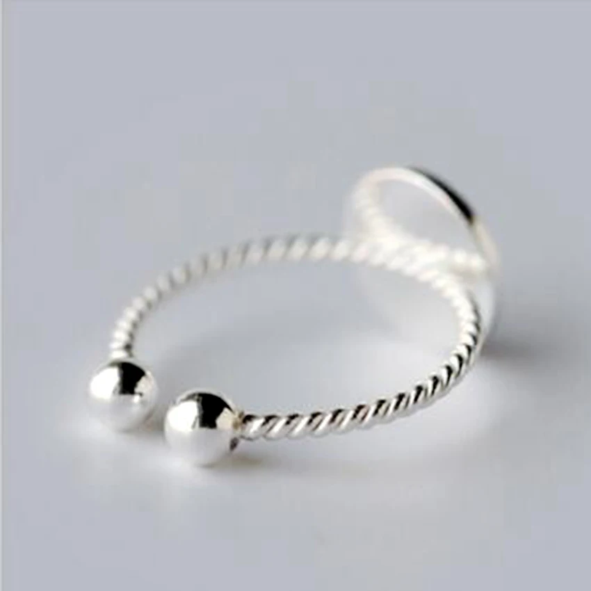 QIMING Simple Style 925 Sterling Silver Twist Roped Plain Round Toe Ring Vintage Design finger tinny Adjustable Rings For Girls