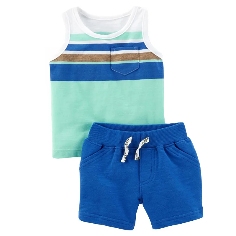 JTS-577 в полоску 6 компл./лот, детский жилет для мальчиков+ шорты, комплект одежды из хлопка