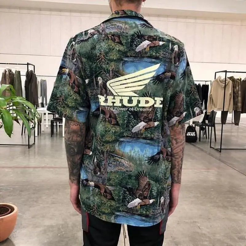 

19SS RHUDE Tshirt Eagle Pirnt 1:1 High Quality RHUDE X Maxfield LA Streetwear Hip Hop Kanye West T Shirt Men Women RHUDE T-shirt