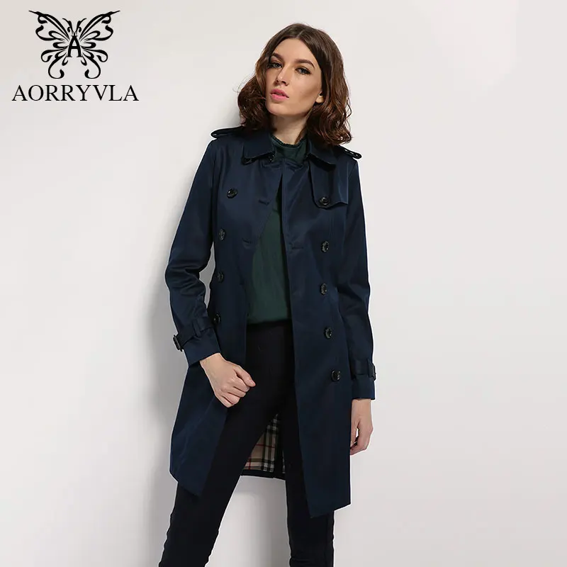 

AORRYVLA Classic Double-Breasted Raincoat For Women Autumn New Fashion Street Adjustable Belt Turn-Down Collar Long Female Coat
