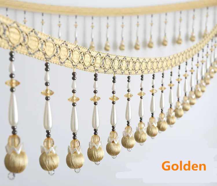 2meter 14cm Wide Bead Fringe Lace Trim For DIY Lamp Curtains Sofa Stage Glass Decorate gray red light coffee Dark white | Дом и сад