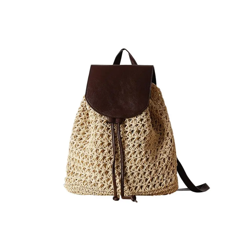 Кожаный рюкзак, соломенная тканая пляжная сумка, праздничная школьная дорожная сумка, модная винтажная богемная вязаная крючком натуральная модная женская сумка